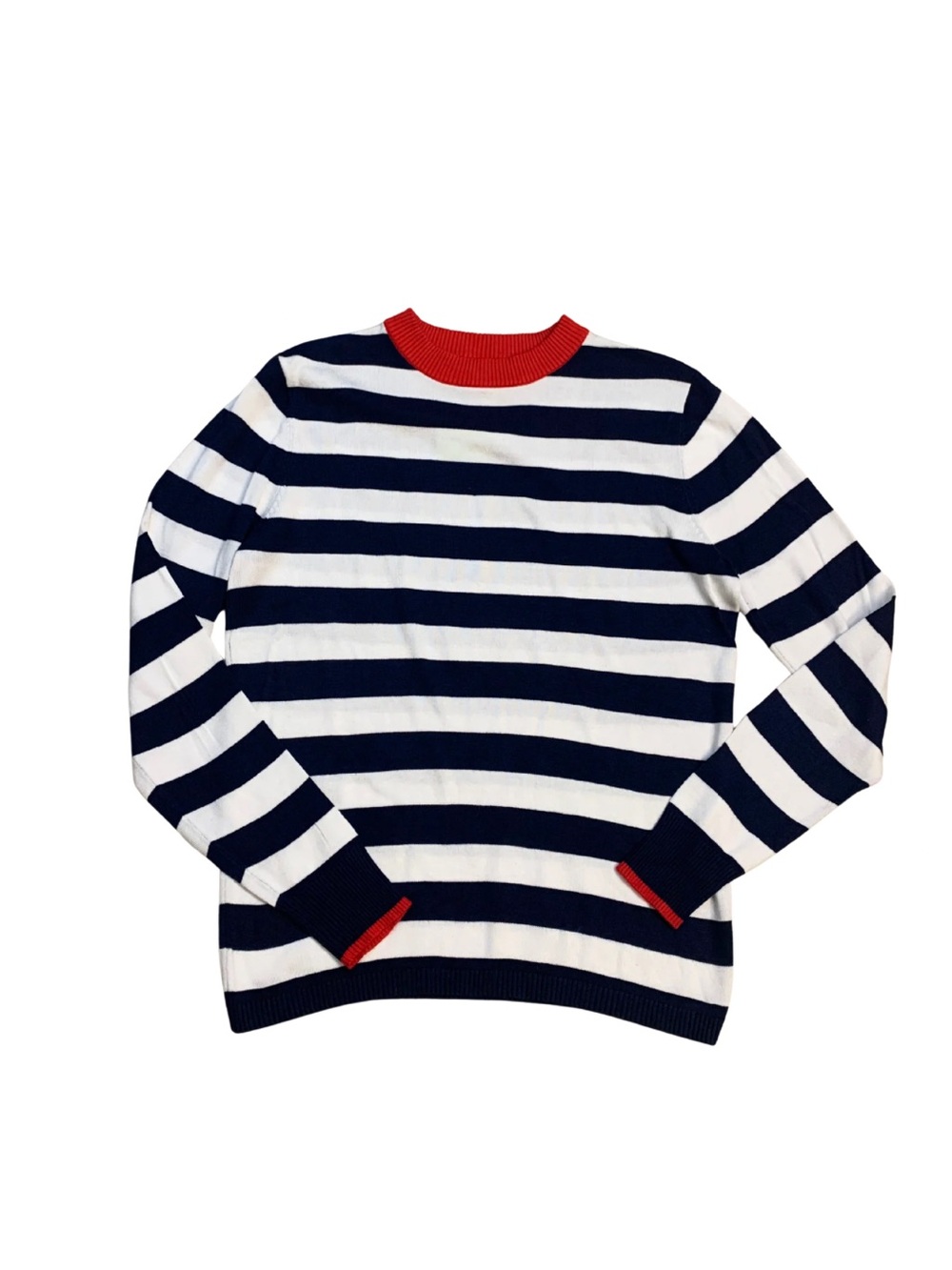 Gianni Feraud Striped Navy White Red Crewneck Sweater Nautical Coastal Preppy
